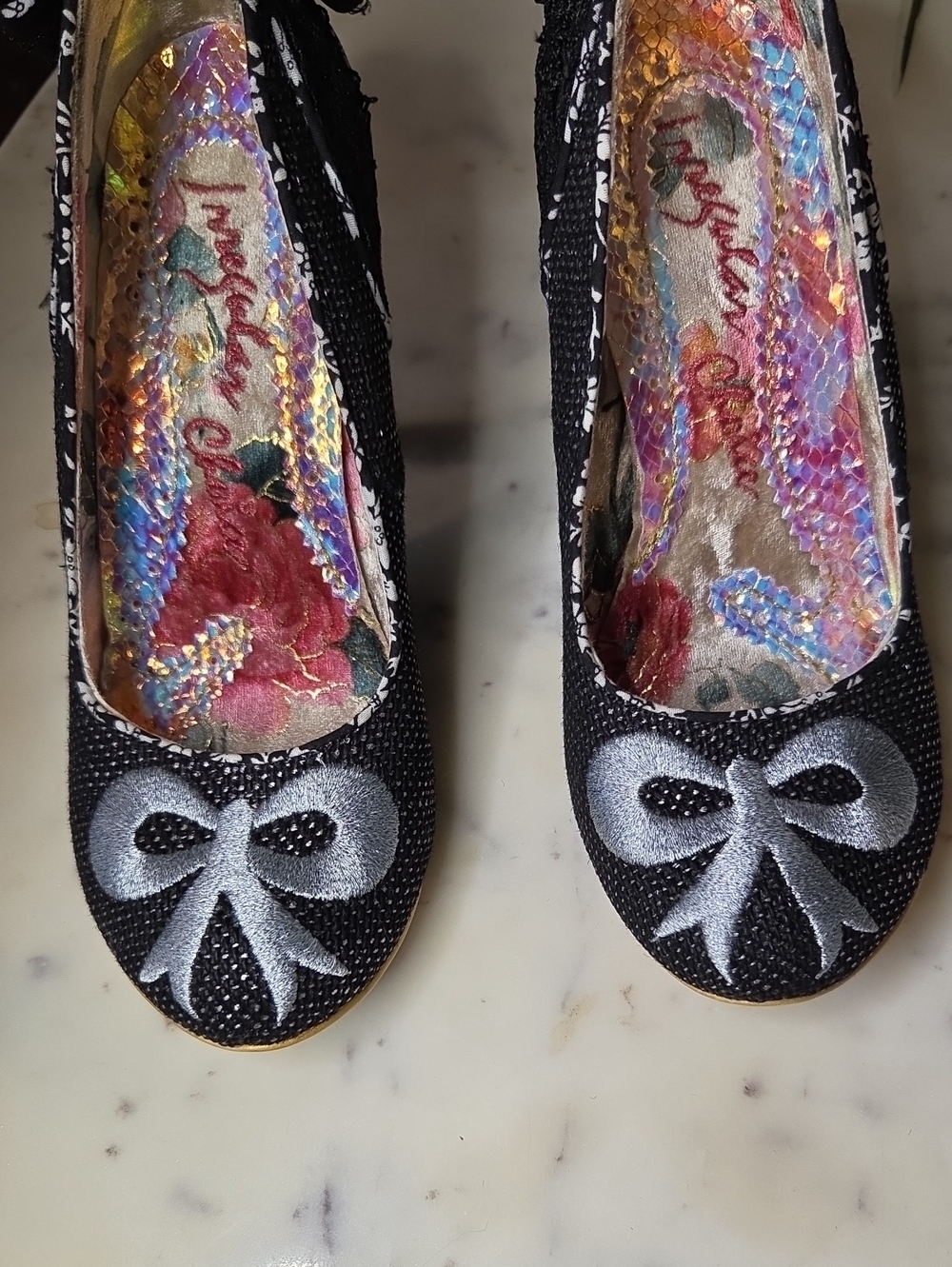 Irregular Choice | Black Glitter Lace Bow Mid-Heel Pumps Sz9 - Picture 9 of 9